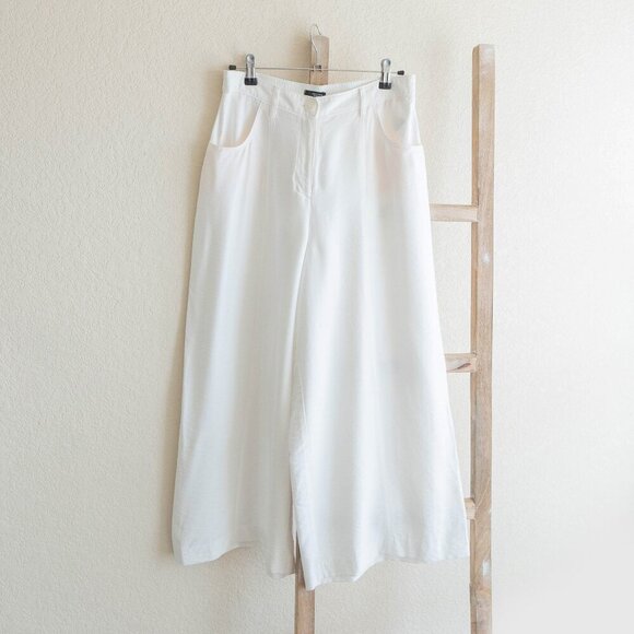 VERA WANG PANTS SZ M WHITE CULOTTE TROUSERS WIDE LEG CROPPED FLOWY - Picture 2 of 8